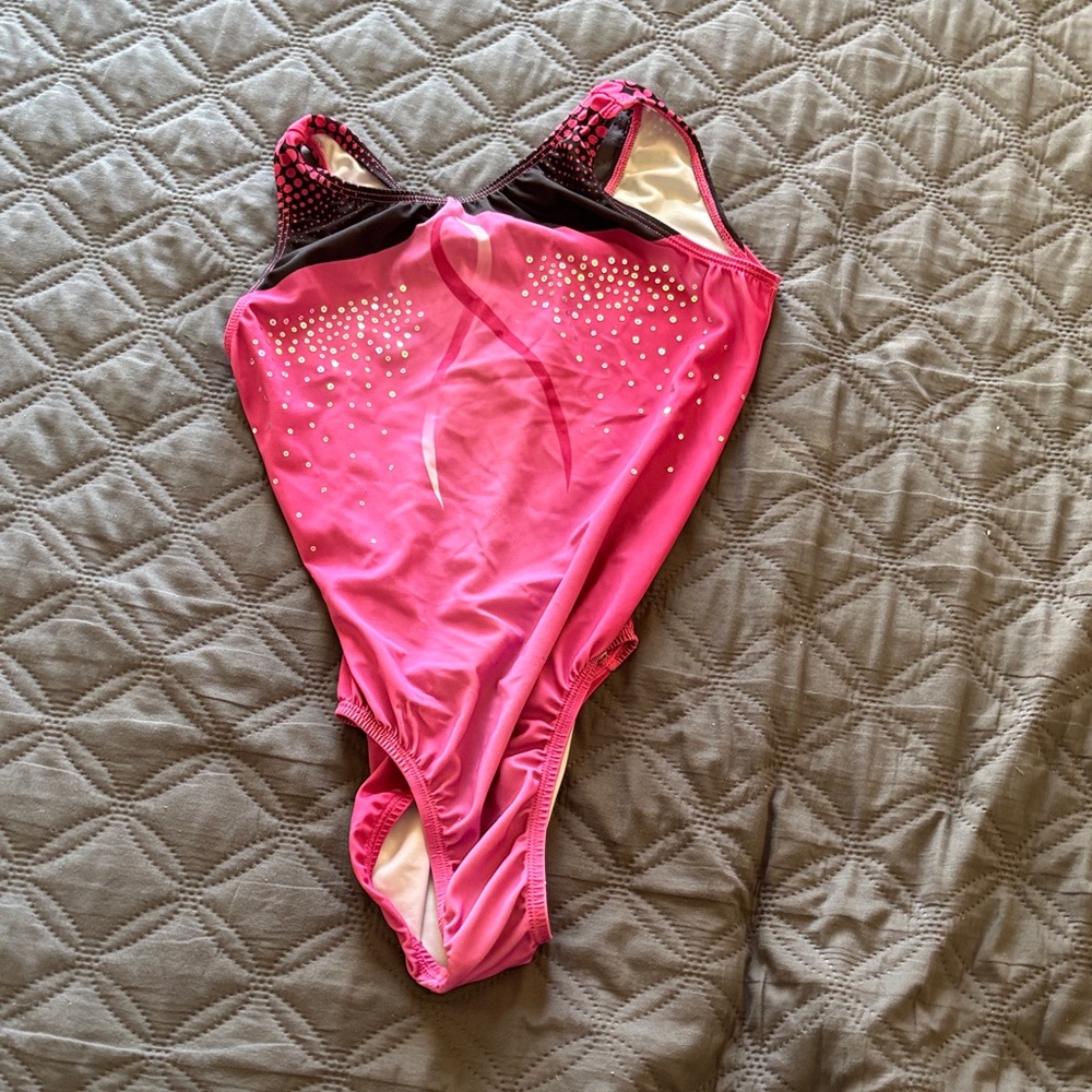 Pink and Black Leotard with Rhinestones